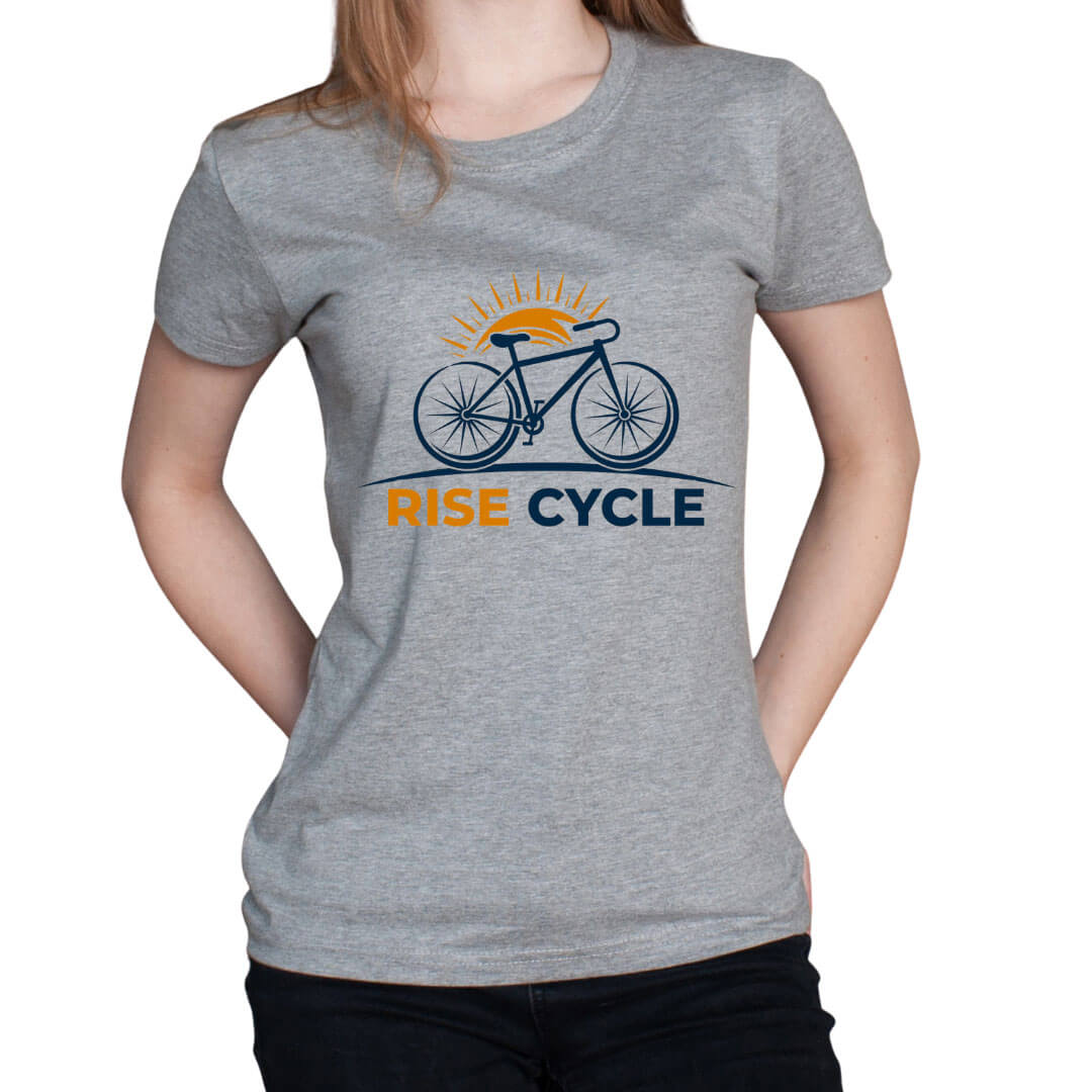 A t-shirt for Rise Cycle in Assonet, Massachusetts for a wholesale custom merchandise order fullfilled by Couture Kreations.